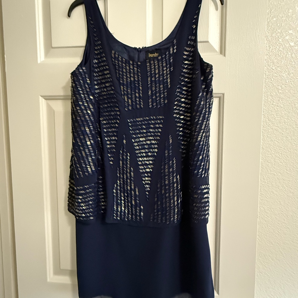 Laundry By Shelli Segal Beaded Navy Blue Dress Size 6 Nwot